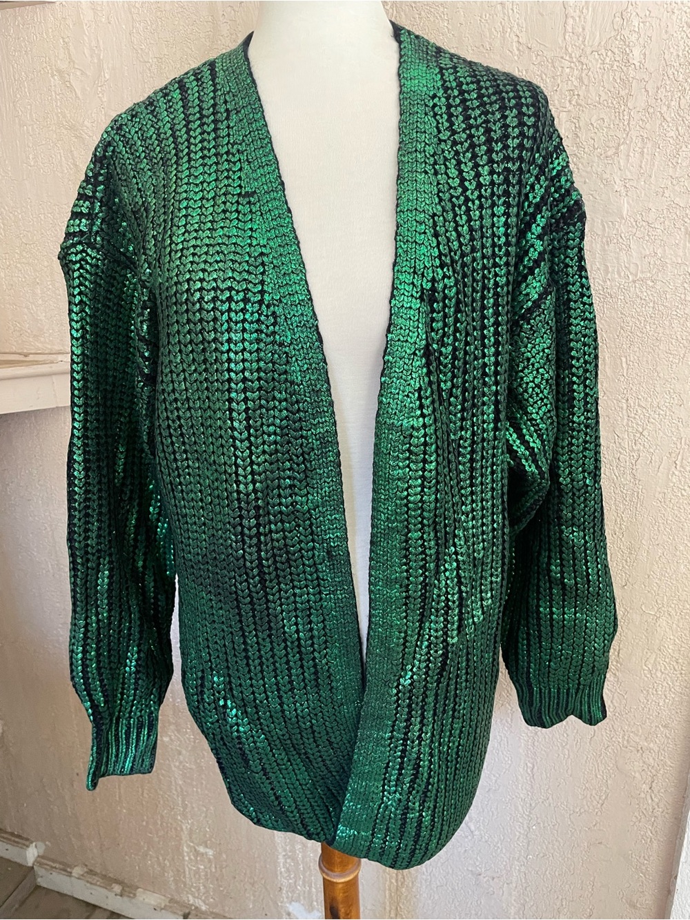 Bibi Shiny Green Open Cardigan Sweater